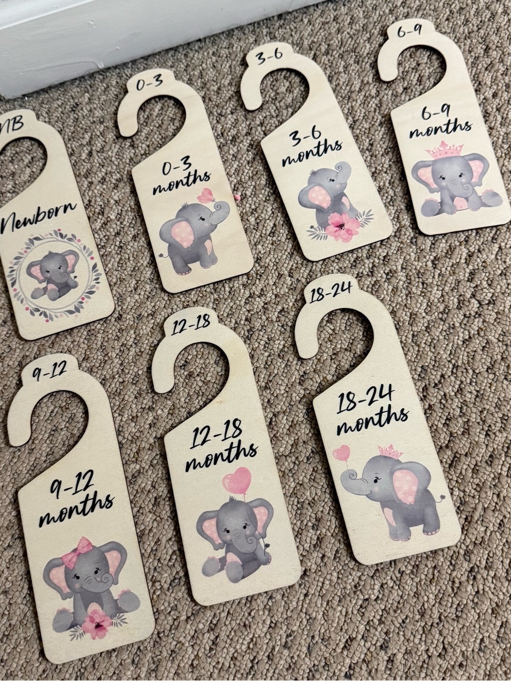 Baby Closet Size Hangers - Pink Elephant Nursery Set